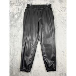 LOGO Lori Goldstein Faux Leather Joggers 10 Black Stretchy Pleather Minimalist